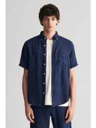 gant ανδρικό λινό πουκάμισο button down με τσέπη και λογότυπο regular fit - 3240121 μπλε σκούρο