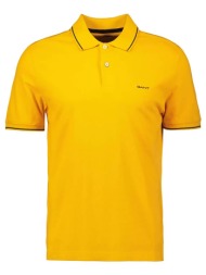 gant ανδρική πόλο μπλούζα πικέ με contrast ρίγα στα τελειώματα regular fit - 2062034 μουσταρδί