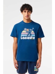 lacoste ανδρικό t-shirt μονόχρωμο με contrast logo print και ανάγλυφη λεπτομέρεια - th8567 μπλε