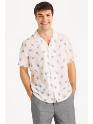 nautica ανδρικό πουκάμισο με all-over pineapple print και κεντημένο έμβλημα - w45502 λευκό