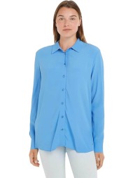 tommy hilfiger γυναικείο πουκάμισο μονόχρωμο με μεταλλική λεπτομέρεια στο πλάι - ww0ww40535 γαλάζιο