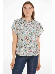 tommy hilfiger γυναικείο πουκάμισο με all-over πολύχρωμο monogram print - ww0ww42539 πολύχρωμο