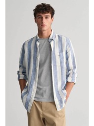 gant ανδρικό λινό πουκάμισο button down με ρίγες και τσέπη με λογότυπο regular fit - 3240080 μπλε