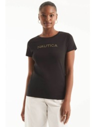 nautica γυναικείο t-shirt μονόχρωμο με απλικέ λογότυπο - 37v016 μαύρο