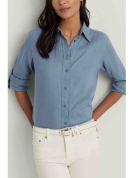 lauren ralph lauren γυναικείο λινό πουκάμισο μονόχρωμο relaxed fit - 200782777056 μπλε