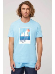 harmont & blaine ανδρικό t-shirt με λογότυπο `amalfi coast` - irl233021055 γαλάζιο