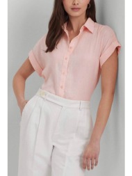 lauren ralph lauren γυναικείο λινό πουκάμισο μονόχρωμο με πιέτα πίσω - 200699152045 ροζ
