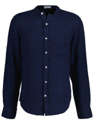 gant ανδρικό λινό πουκάμισο με μάο γιακά regular fit - 3240122 μπλε σκούρο