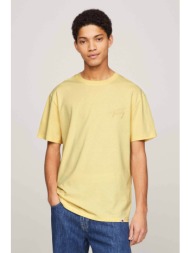 tommy jeans ανδρικό t-shirt μονόχρωμο με signature logo regular fit - dm0dm17994 κίτρινο