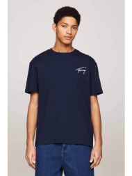 tommy jeans ανδρικό t-shirt μονόχρωμο με signature logo regular fit - dm0dm17994 μπλε σκούρο