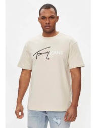 tommy jeans ανδρικό t-shirt με logo print regular fit `spray pop` - dm0dm18572 μπεζ