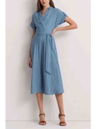 lauren ralph lauren γυναικείο κρουαζέ midi φόρεμα με πουά print και ασορτί ζώνη - 250938927001 γαλάζ