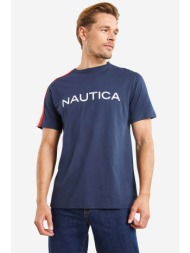 nautica ανδρικό t-shirt μονόχρωμο βαμβακερό με contrast logo print και ρίγες στα μανίκια `heckmond` 