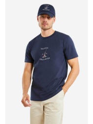 nautica ανδρικό t-shirt μονόχρωμο βαμβακερό με κεντημένο λογότυπο και σχέδιο `wisconsin` - n1m01696 