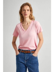 pepe jeans γυναικείο t-shirt μονόχρωμο βαμβακερό με contrast logo print - pl505826 ροζ