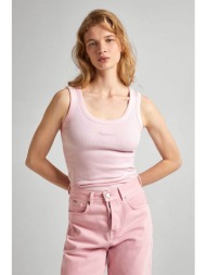 pepe jeans γυναικείο τοπ αμάνικο με ribbed υφή και κεντημένο λογότυπο - pl505854 ροζ