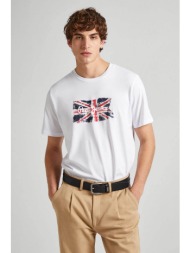 pepe jeans ανδρικό t-shirt μονόχρωμο βαμβακερό με contrast print - pm509384 λευκό