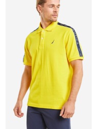 nautica ανδρική πόλο μπλούζα πικέ με logo tape στους ώμους regular fit - n1m01639 κίτρινο