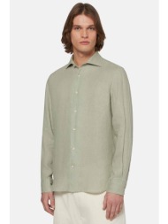 boggi milano ανδρικό λινό πουκάμισο μονόχρωμο regular fit - bo24p042707 πράσινο ανοιχτό
