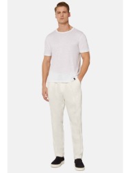 boggi milano ανδρικό λινό παντελόνι με ελαστική μέση tapered fit - bo24p013703 λευκό