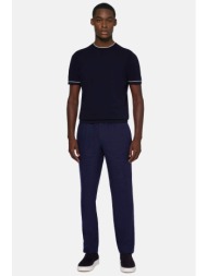 boggi milano ανδρικό λινό παντελόνι με ελαστική μέση tapered fit - bo24p013701 μπλε σκούρο