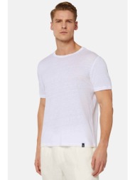 boggi milano ανδρικό λινό t-shirt ελαστικό regular fit - bo24p053802 λευκό