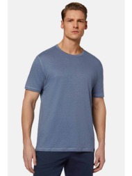 boggi milano ανδρικό λινό t-shirt ελαστικό regular fit - bo24p053804 μπλε