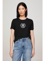 tommy hilfiger γυναικείο βαμβακερό t-shirt με contrast logo print - ww0ww41765 μαύρο