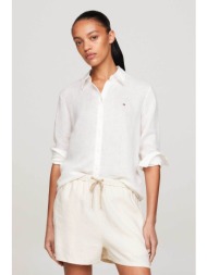 tommy hilfiger γυναικείο πουκάμισο λινό μονόχρωμο με κεντημένη λεπτομέρεια - ww0ww42037 εκρού