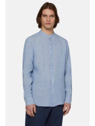 boggi milano ανδρικό λινό πουκάμισο με μάο γιακά regular fit - bo24p051602 μπλε ανοιχτό