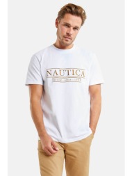nautica ανδρικό t-shirt μονόχρωμο βαμβακερό με κεντημένο λογότυπο `tennessee` - n1m01707 λευκό