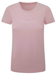 pepe jeans γυναικείο t-shirt μονόχρωμο με logo print - pl505202 ροζ