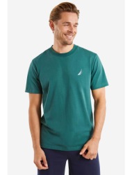 nautica ανδρικό t-shirt μονόχρωμο βαμβακερό με κεντημένες λεπτομέρειες `manitoba` - n1m01697 πράσινο