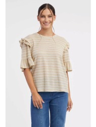 orsay γυναικεία μπλούζα με ριγέ σχέδιο και βολάν στα μανίκια regular fit - 123004 -x11-4201 μπεζ