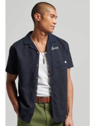 superdry ανδρικό πουκάμισο μονόχρωμο με τσέπη και κεντημένες λεπτομέρειες - m4010626a μπλε σκούρο