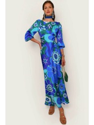 rixo γυναικείο maxi φόρεμα με floral print και ανοιχτή πλάτη `marni` - 010.01936.224.04230 μπλε