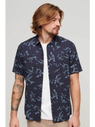 superdry ανδρικό πουκάμισο με contrast floral print και τσέπες στο στήθος - m4010793a σκούρο μπλε