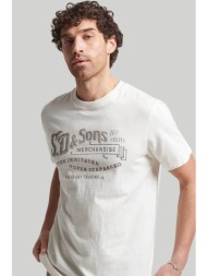 superdry ανδρικό t-shirt μονόχρωμο βαμβακερό με vintage effect lettering - m1011473a εκρού