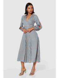 closet london γυναικείο midi φόρεμα wrap με γεωμετρικό print - d9999 μπλε