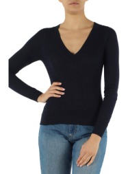 markup γυναικείο πουλόβερ μονόχρωμο με ανάγλυφο σχέδιο και μεταλλική λεπτομέρεια - mw10012 σκούρο μπ