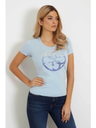 guess γυναικείο t-shirt μονόχρωμο βαμβακερό με circular monogram με rhinestones - w4gi29j1314 γκρι γ