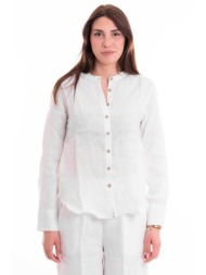 markup γυναικείο λινό πουκάμισο μονόχρωμο με μεταλλική λεπτομέρεια - mw13015 λευκό