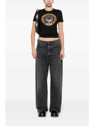 just cavalli γυναικείο βαμβακερό t-shirt μονόχρωμο με λογότυπο με rhinestones - 76pahe08cj112 μαύρο