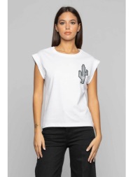 kocca γυναικείο τ-shirt με στρας σε σχήμα κάκτου - p24pts1660abun0000 λευκό