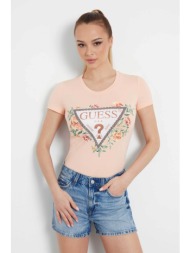 guess γυναικείο t-shirt μονόχρωμο βαμβακερό με contrast logo και floral print - w4gi24j1314 ροδακινί
