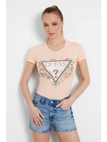 guess γυναικείο t-shirt μονόχρωμο βαμβακερό με contrast