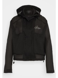 guess γυναικείο jacket μονόχρωμο με κουκούλα και ανάγλυφο λογότυπο - w4gl06wg450 μαύρο