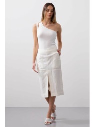 bcbgmaxazria γυναικεία pencil φούστα με λινό - 23srs207li02 λευκό