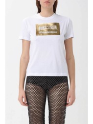 just cavalli γυναικείο βαμβακερό t-shirt μονόχρωμο με χρυσό λογότυπο - 76pahg09cj300 λευκό