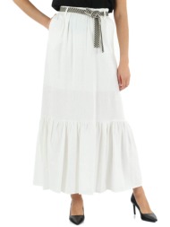 markup γυναικεία maxi φούστα μονόχρωμη με τσέπες και μεταλλική λεπτομέρεια - mw668013 λευκό
